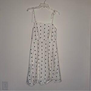 Old Navy Tie Sleeve Ivory And Black Polka Dot Linen Blend S Tall Sundress NWT